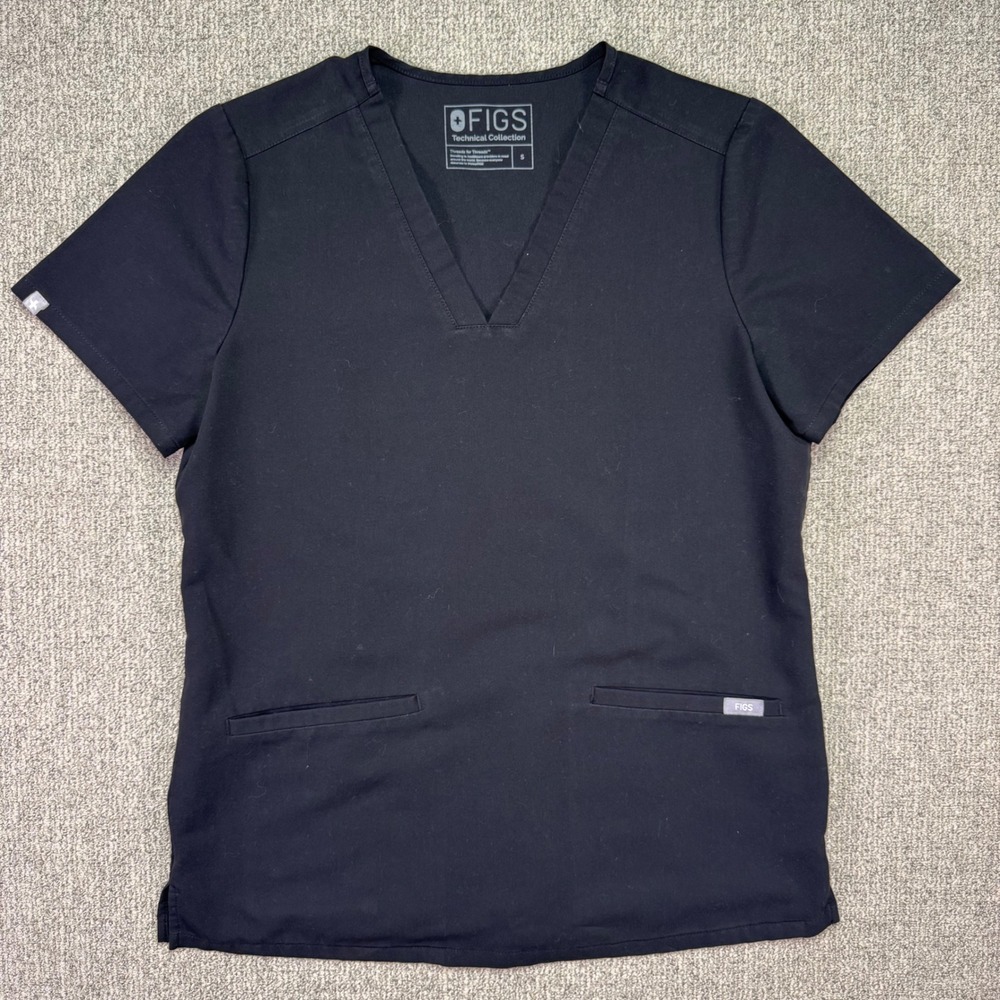 NWT FIGS Women Black V-Neck Scrub Top Size Small Technical Collection FW1100